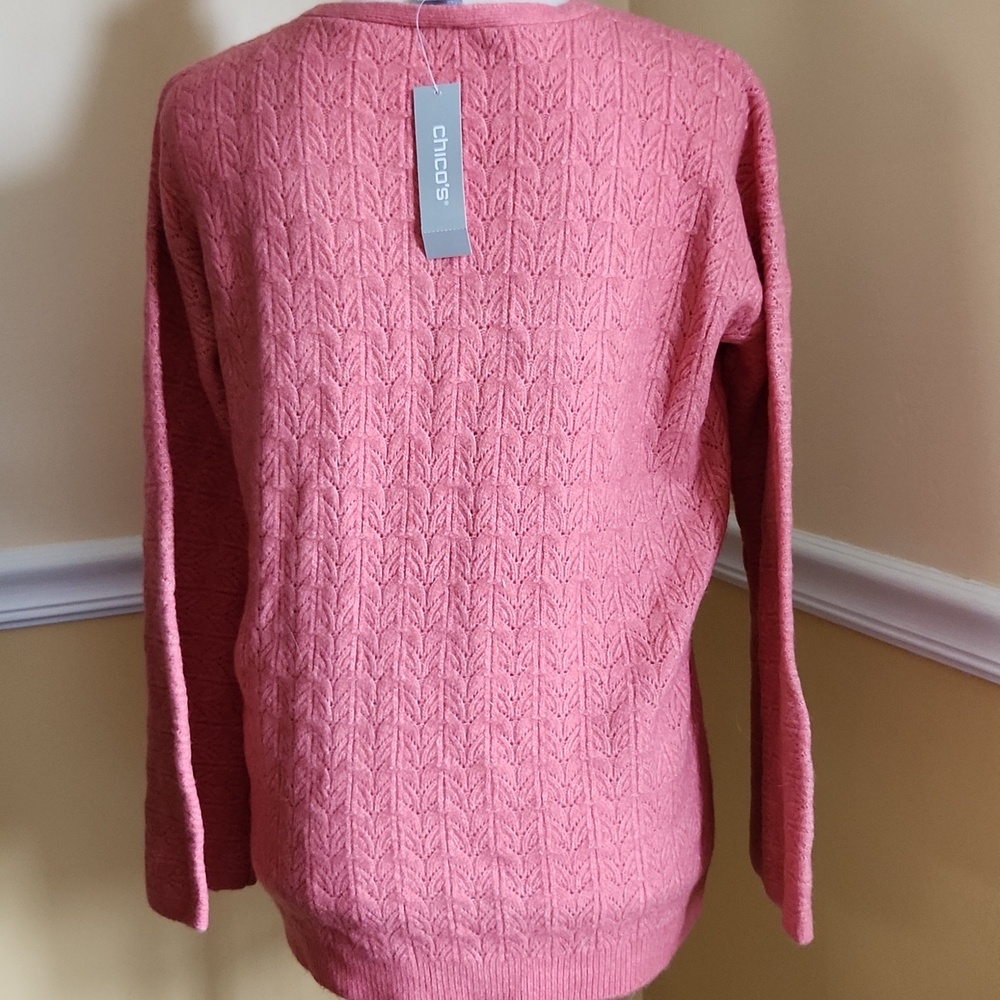 Chico's Drama V Neck LS Pullover Strawberry Blush Knit Sweater NWT Size Medium - Picture 7 of 8